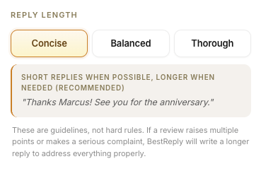 Reply length settings
