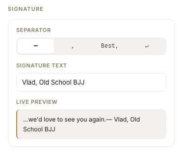 Signature settings