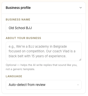 Business profile settings